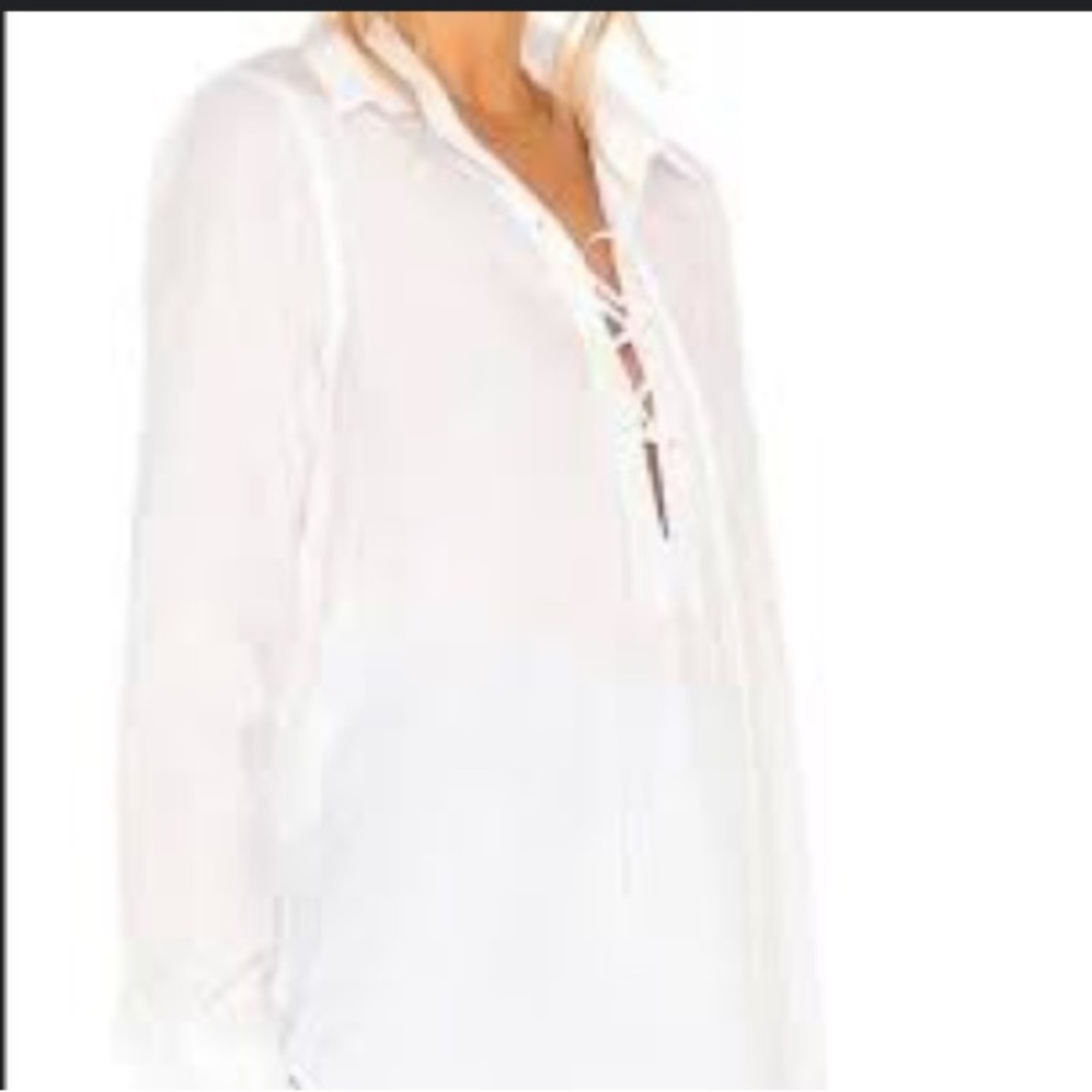 BEACH LUNCH LOUNGE Mia Lace Up Long Sleeve Loose Tunic Top | S